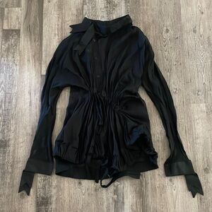 L.A.M.B. Y2K Gwen Stefani asymmetrical black semi-sheer button up top